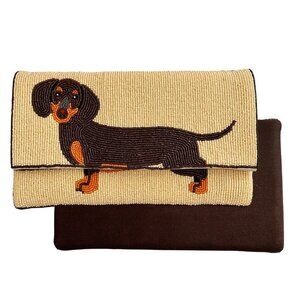 NEW DACHSHUND Doxie Dog Theme Seed Bead Clutch Crossbody Chain Handbag Bag